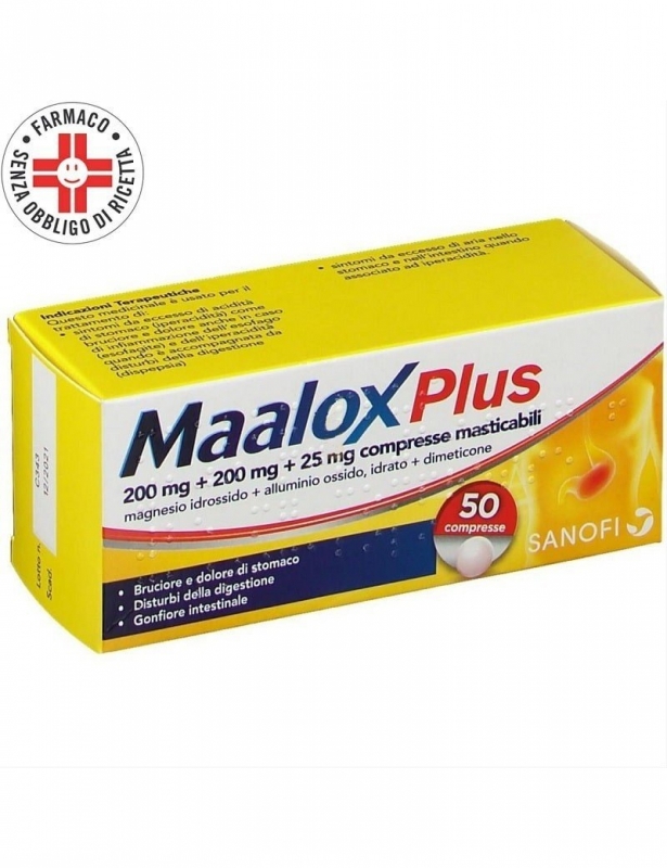 Maalox Plus 50 Compresse Masticabili 200mg+200mg+25mg